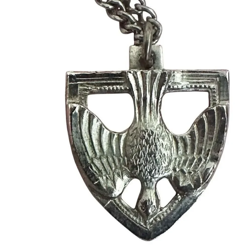 Silver tone eagle shield pendant necklace